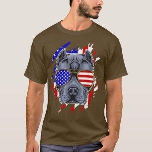 Funny Pitbull Wearing American Flag Sunglasses T-Shirt