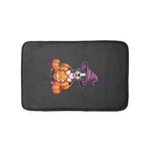 Funny Pitbull Witch Pumpkin Dog Halloween Mens Wom Bath Mat