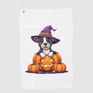 Funny Pitbull Witch Pumpkin Dog Halloween Mens Wom Golf Towel