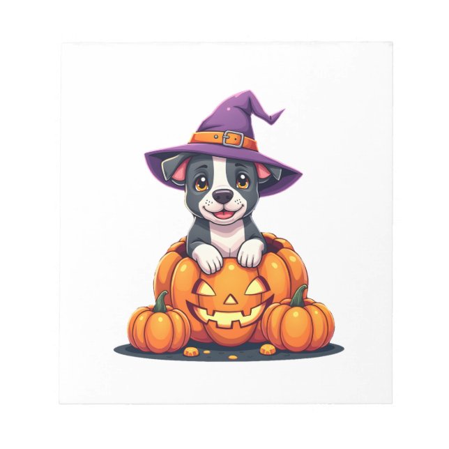 Funny Pitbull Witch Pumpkin Dog Halloween Mens Wom Notepad (Front)