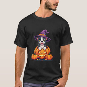 Funny Pitbull Witch Pumpkin Dog Halloween Mens Wom T-Shirt