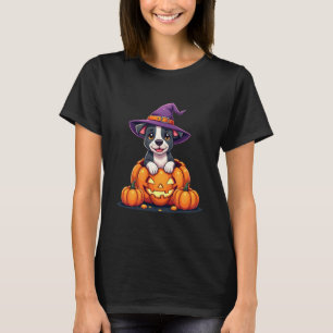 Funny Pitbull Witch Pumpkin Dog Halloween Mens Wom T-Shirt
