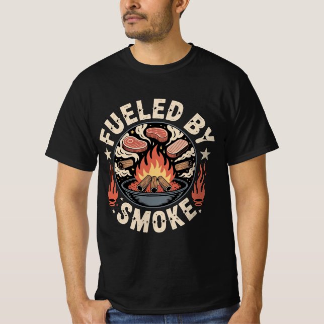 Funny Pitmaster BBQ Fuelled By Smoke T-Shirt (Front)