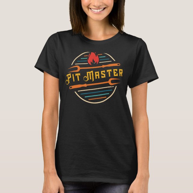 Funny Pitmaster Graphic BBQ Grill Fork Retro Pit M T-Shirt (Front)
