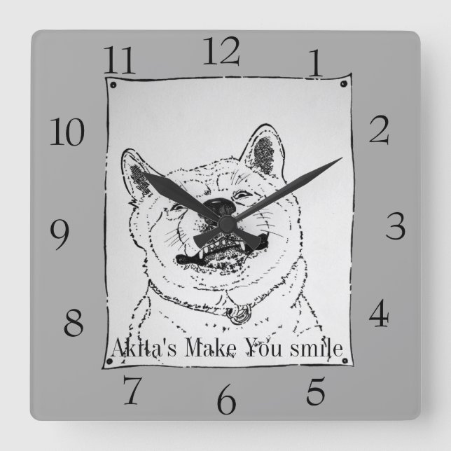 funny piture of akita smiling realist art dog square wall clock (Front)