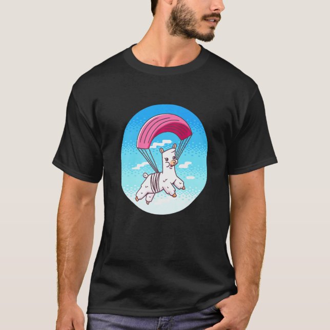 Funny Pixel Alpaca Skydiving T-Shirt (Front)
