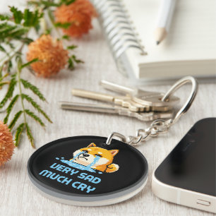 Funny pixel art Shiba Inu dog meme Key Ring
