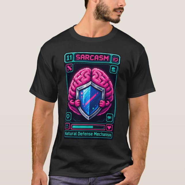 Funny Pixel Brain Sarcasm Defence Mechanism Graphi T-Shirt (Front)