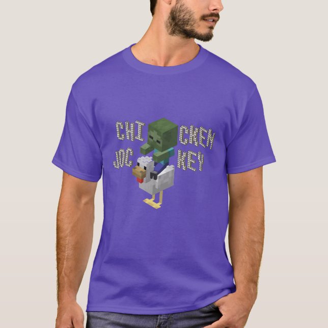 Funny Pixel Chicken jockey – Retro Gaming Parod T-Shirt (Front)