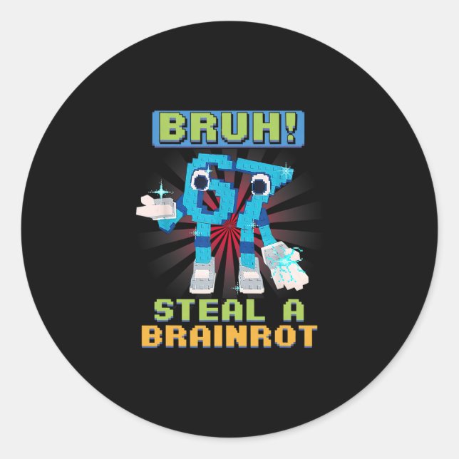 Funny Pixel Meme Bruh 67 Steal A Brainrot  Classic Round Sticker (Front)