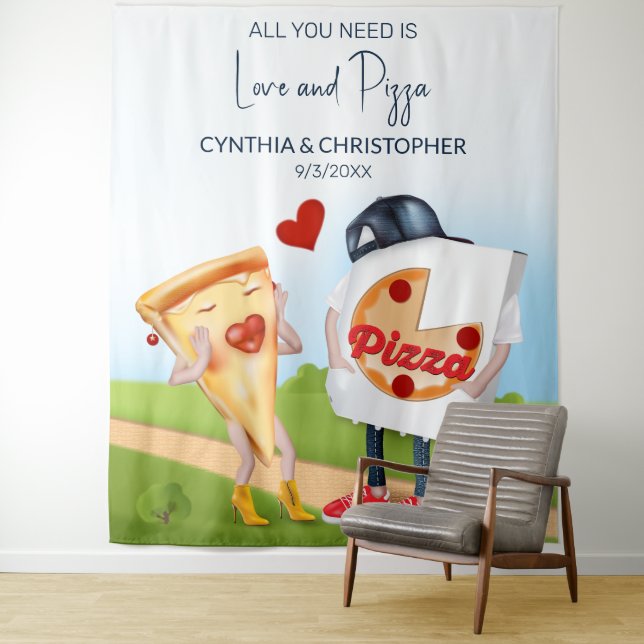 Funny Pizza Bridal Shower Backdrop Tapestry (In Situ)