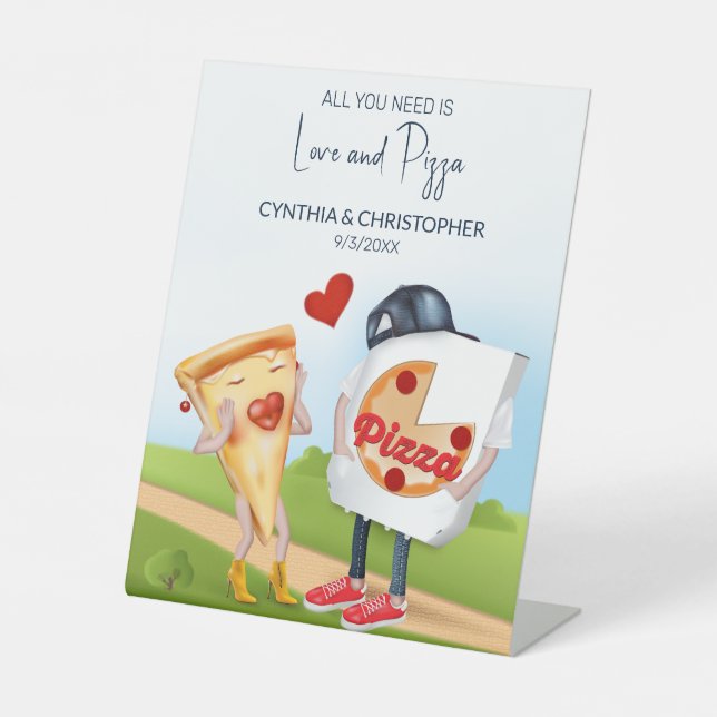 Funny Pizza Bridal Shower Pedestal Sign (Front)