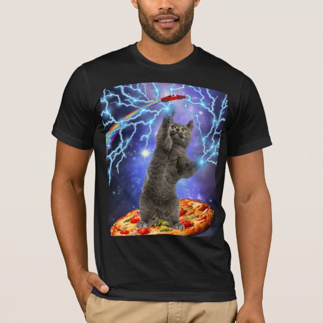 Funny Pizza Cat Rainbow Space T-Shirt (Front)