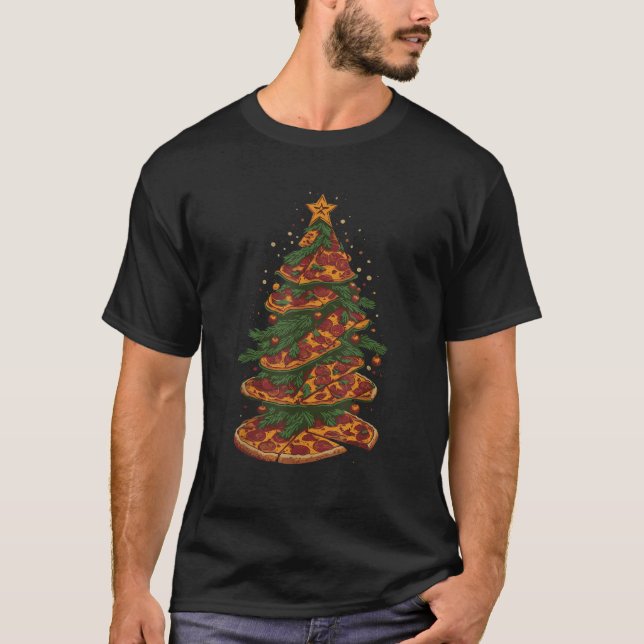 Funny Pizza Christmas Tree Pizza Lover Xmas Mens W T-Shirt (Front)