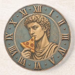 Funny Pizza David Renaissance Art Parody Kitchen Coaster