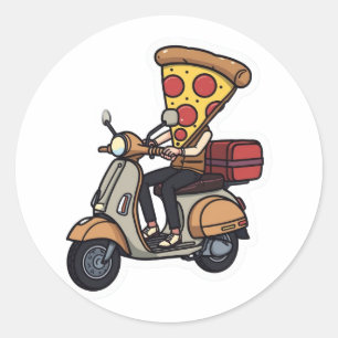 Funny Pizza Delivery Scooter-CuteKawaiiPizza Rider Classic Round Sticker