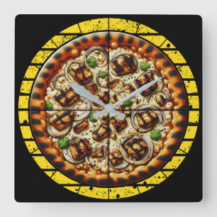 funny pizza design for fans square wall clock