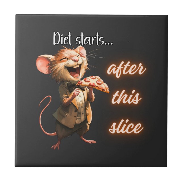 ✨Funny Pizza Diet Mouse Design Tile (Front)