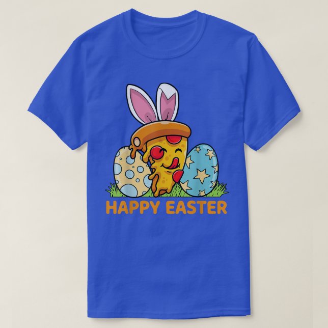 Funny Pizza Easter Day Bunny Easter Eggs Hunting  T-Shirt (Design Front)