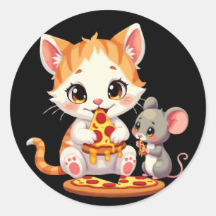 funny pizza eating cat pizza eating mouse classic round sticker