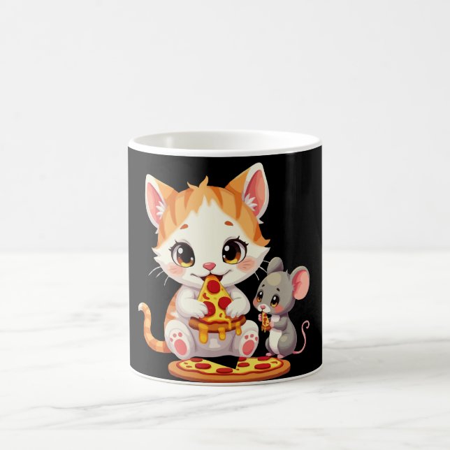 funny pizza eating cat pizza eating mouse coffee mug (Center)