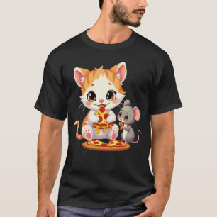 funny pizza eating cat pizza eating mouse T-Shirt