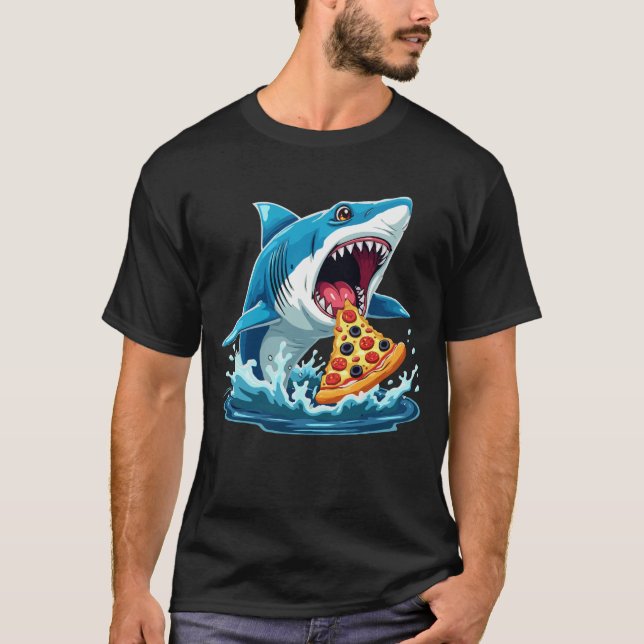funny Pizza Eating Shark T-Shirt (Front)