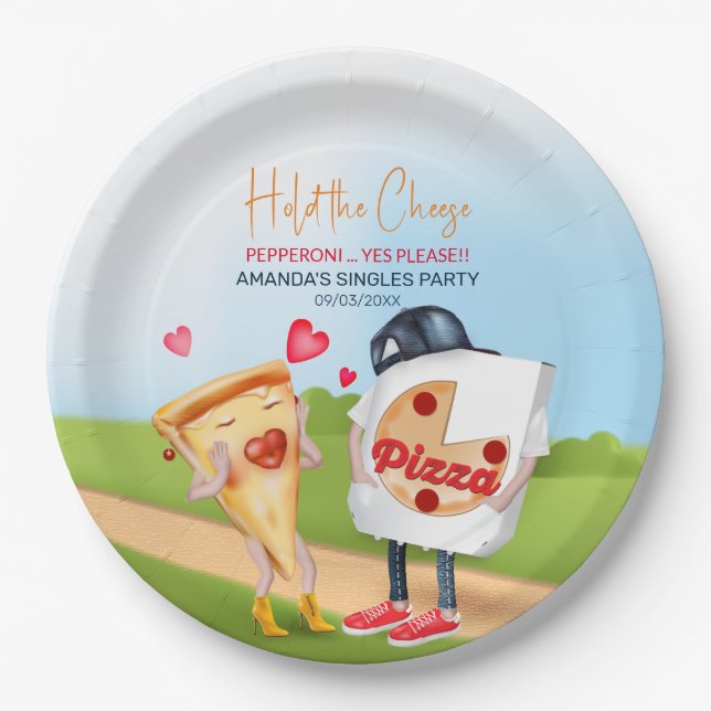 Funny Pizza Love Paper Plate (Front)