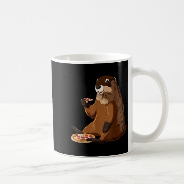 Funny Pizza Lover Groundhog  Coffee Mug (Right)