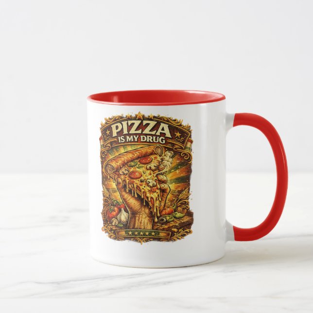 Funny Pizza Lover Mug – Pizza Is My Drug Retro Piz (Right)