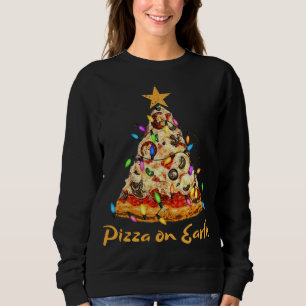 Funny Pizza on Earth Slice Christmas Tree with Lig Sweatshirt