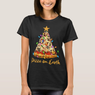 Funny Pizza on Earth Slice Christmas Tree with Lig T-Shirt