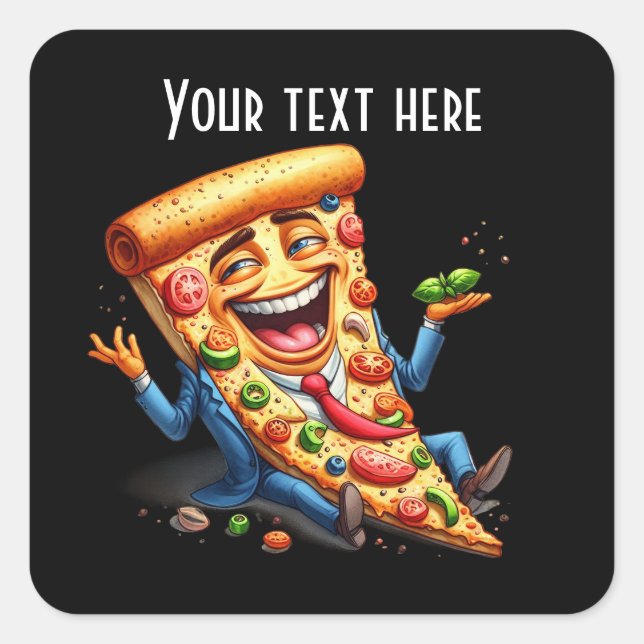 Funny pizza party add message square sticker (Front)