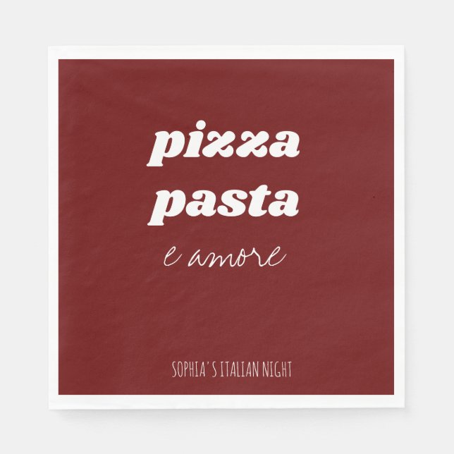 Funny Pizza Pasta Amore Red Italian Kitchen Napkin (Front)