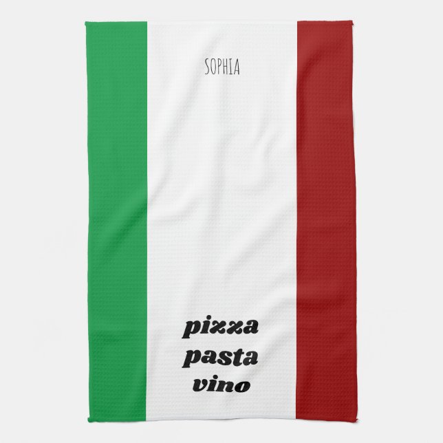 Funny Pizza Pasta Vino Name Italian Cooking Tea Towel (Vertical)