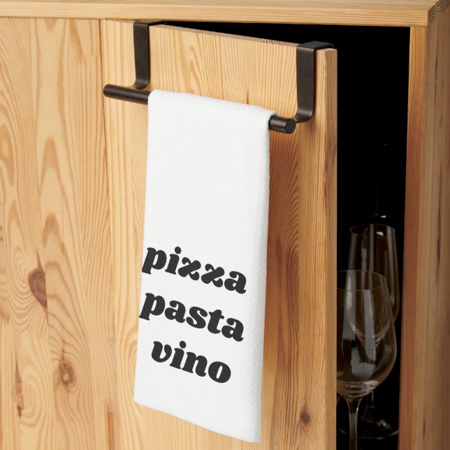 Funny Pizza Pasta Vino Name White Black Cooking Tea Towel (Thirds Fold)