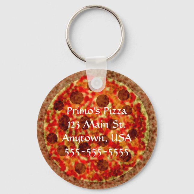 Funny Pizza Pizzeria Custom Promotional Keychains (Front)