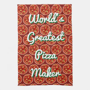Funny pizza print kitchen dish towel gift idea