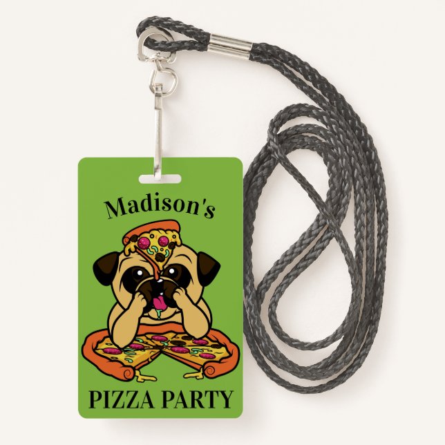 Funny Pizza Pug custom text badges ID Badge (Front with Lanyard)