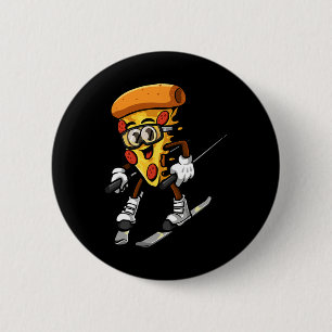 Funny Pizza Ski Cheesy Pie Foodie Skiing Instructo 6 Cm Round Badge