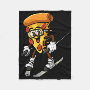Funny Pizza Ski Cheesy Pie Foodie Skiing Instructo Fleece Blanket