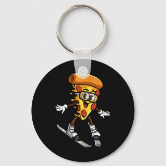 Funny Pizza Ski Cheesy Pie Foodie Skiing Instructo Key Ring