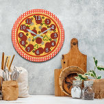 Funny Pizza Time Wall Clock<br><div class="desc">The perfect gift for any pizza lover,  this wall clock features a deluxe pizza on a classic red gingham print similar to tablecloths you would find in any classic pizzaria.</div>