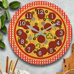 Funny Pizza Time Wall Clock<br><div class="desc">The perfect gift for any pizza lover, this wall clock features a deluxe pizza on a classic red gingham print similar to tablecloths you would find in any classic pizzaria.</div>