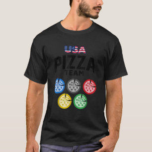 Funny Pizza USA Eating Team  5 Rings Colours Flag T-Shirt