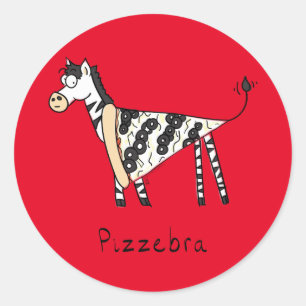 Funny Pizza Zebra Cute Cartoon Kids Classic Round Sticker