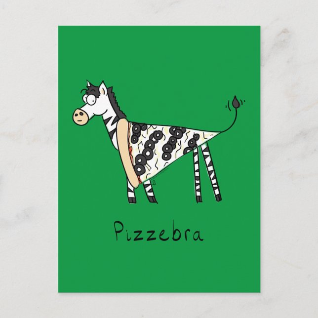 Funny Pizza Zebra Cute Cartoon Kids Postcard (Front)