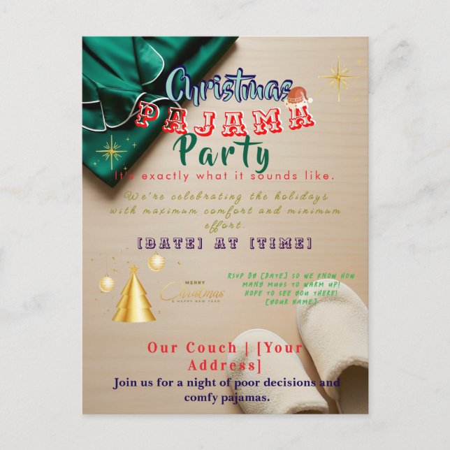 Funny Plaid Cozy Christmas Pajama Party Invitation (Front)