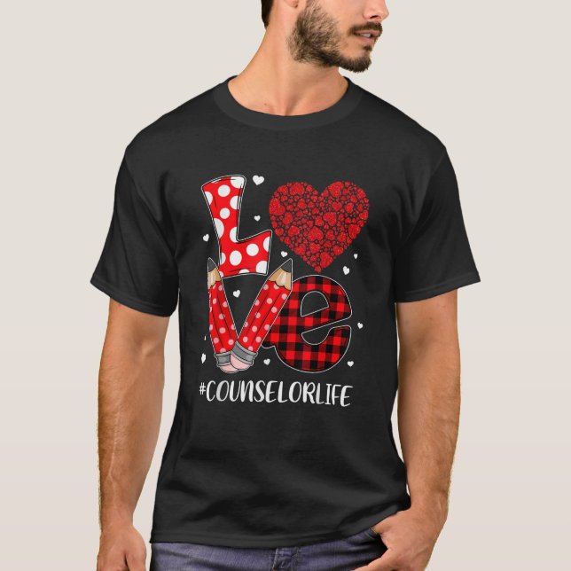 Funny Plaid Heart LOVE Counselor Valentine Day Chr T-Shirt (Front)