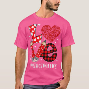 Funny Plaid Heart LOVE Principal Valentine Day Chr T-Shirt